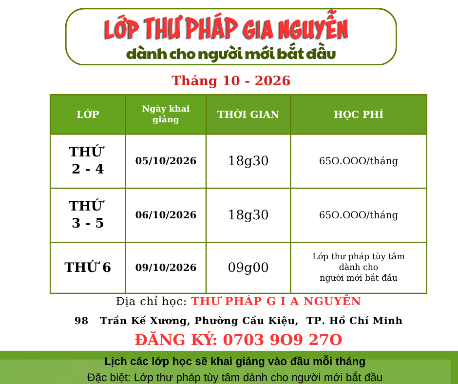 lớp học thư ph&aacute;p