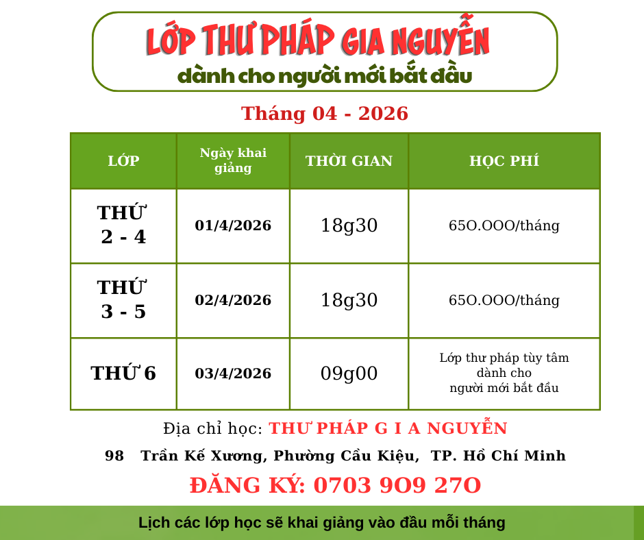 KHAI GIẢNG LỚP HỌC THƯ PHÁP THÁNG 4/2026